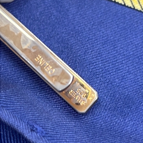 CELINE Sterling Silver 925 Tie Bar Tie Pin Logo clip Formal vintage authentic - Picture 13 of 14